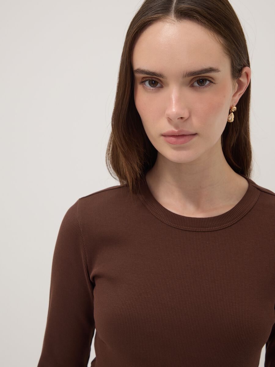 Brown long-sleeve pure cotton T-shirt_2