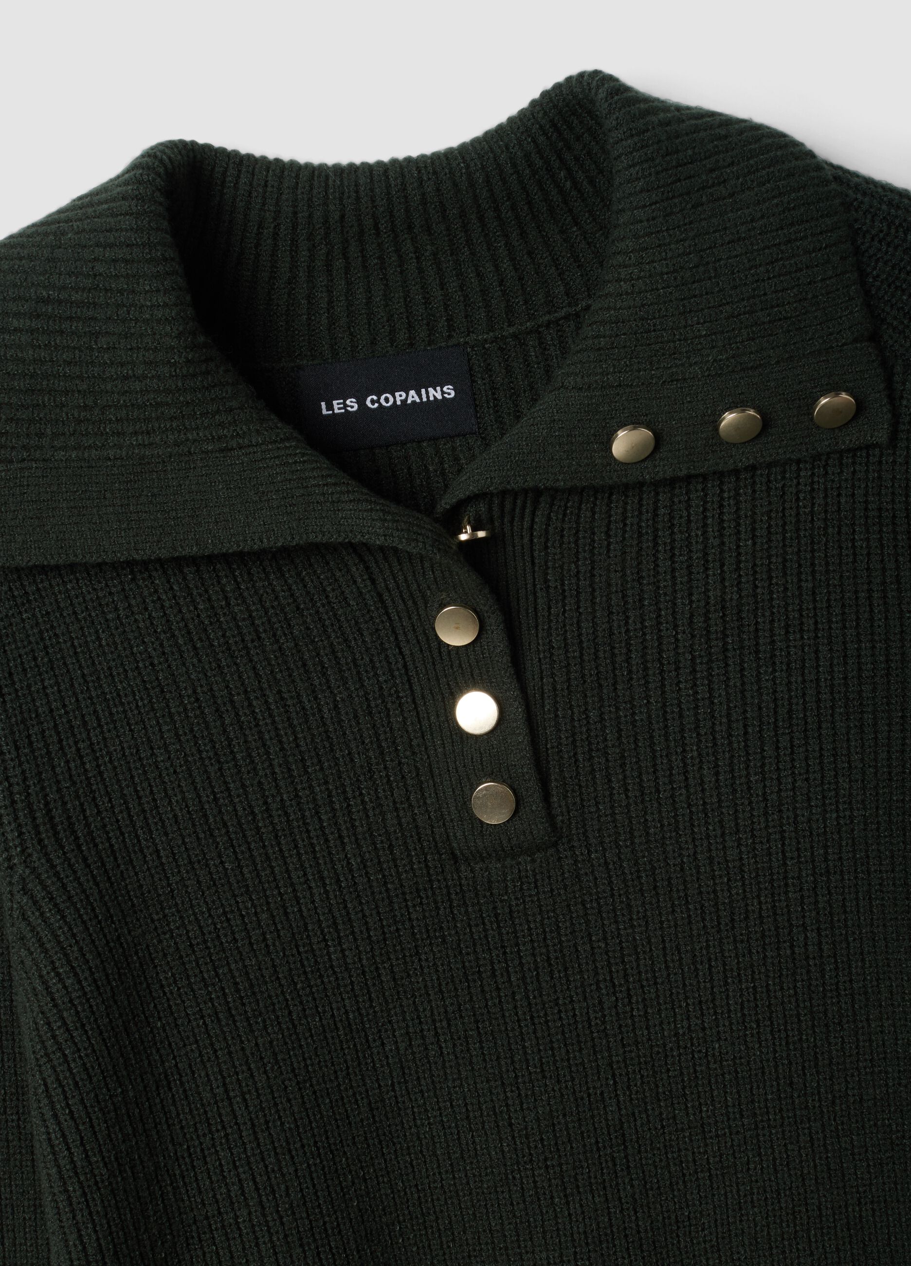 Green ribbed viscose-blend top with collar