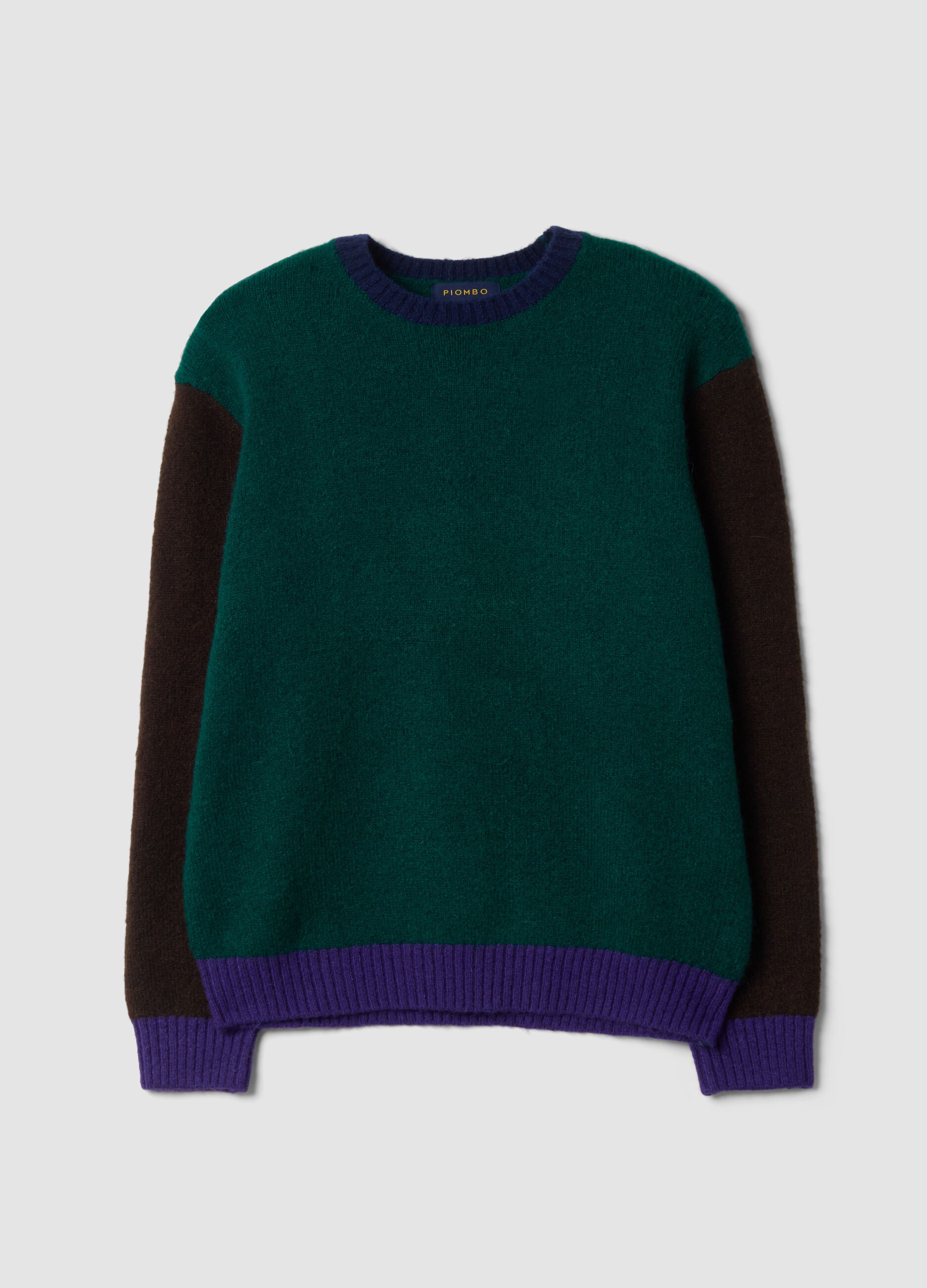 Green crew-neck jumper in stretch wool and alpaca, regular fit