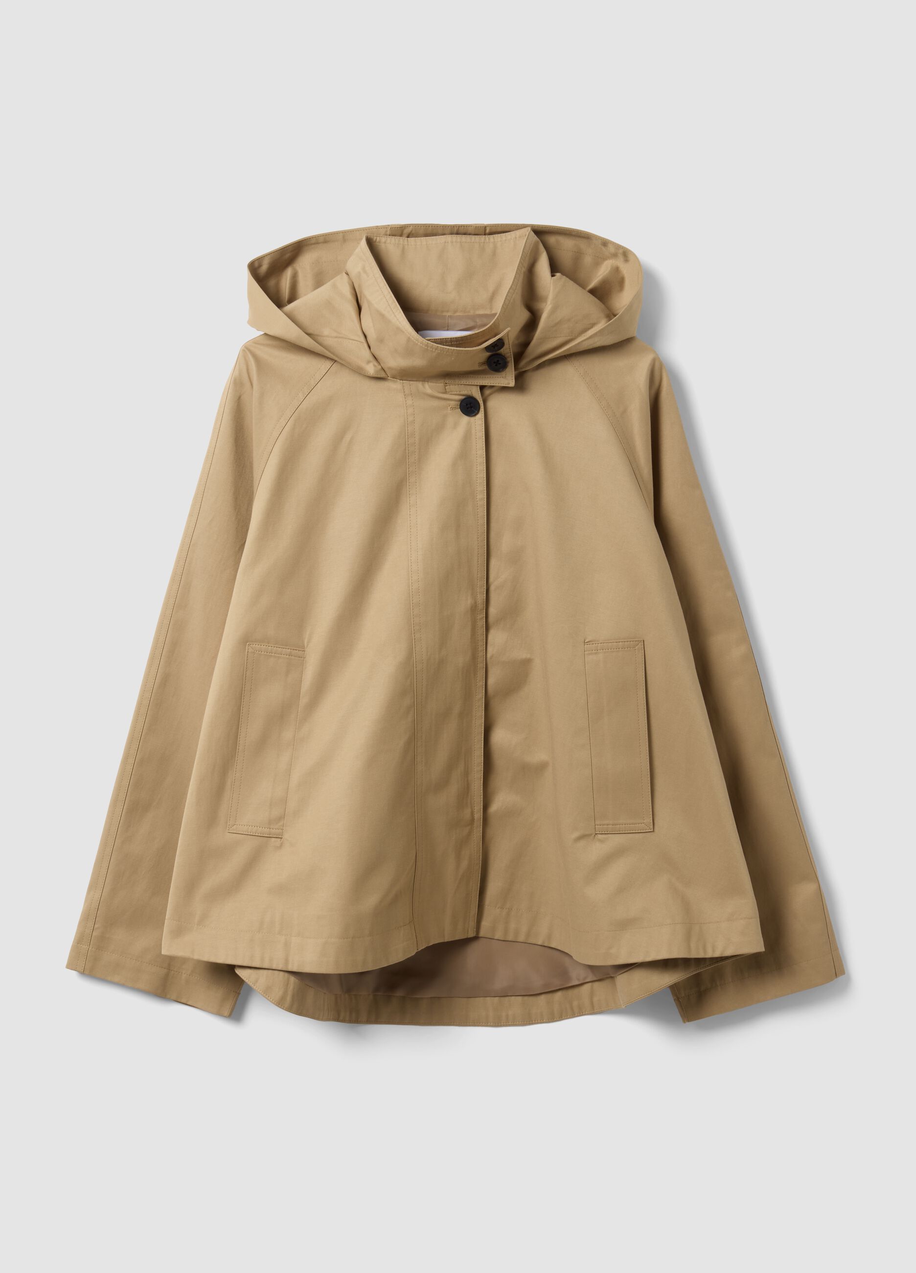 Beige cotton-blend parka with hood, regular fit