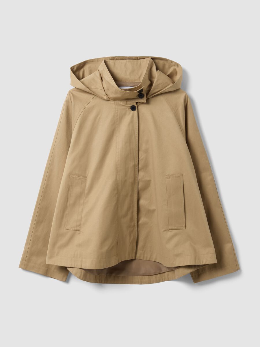 Beige cotton-blend parka with hood, regular fit_0
