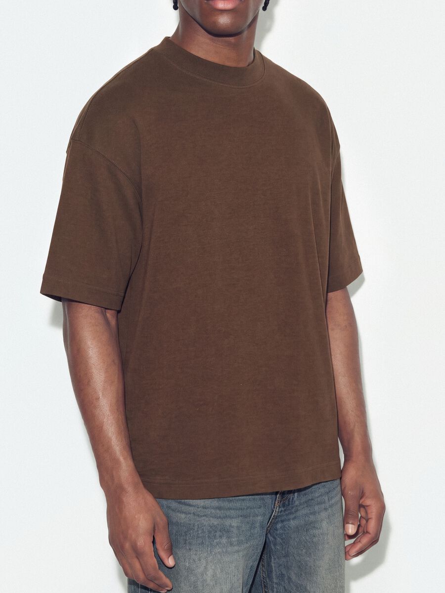 Brown crew-neck pure cotton T-shirt in a boxy fit_2