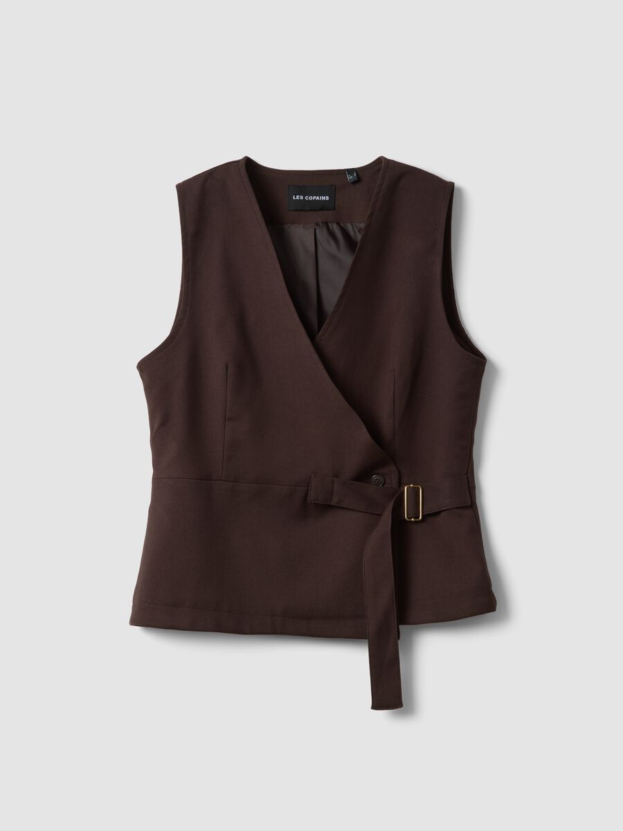 Brown stretch viscose waistcoat with belt_4