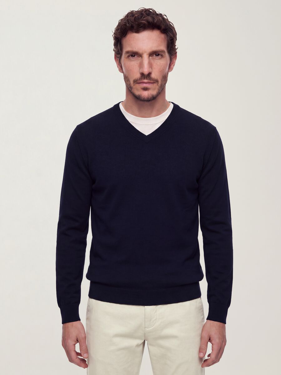 Blue viscose-blend V-neck jumper, regular fit_0