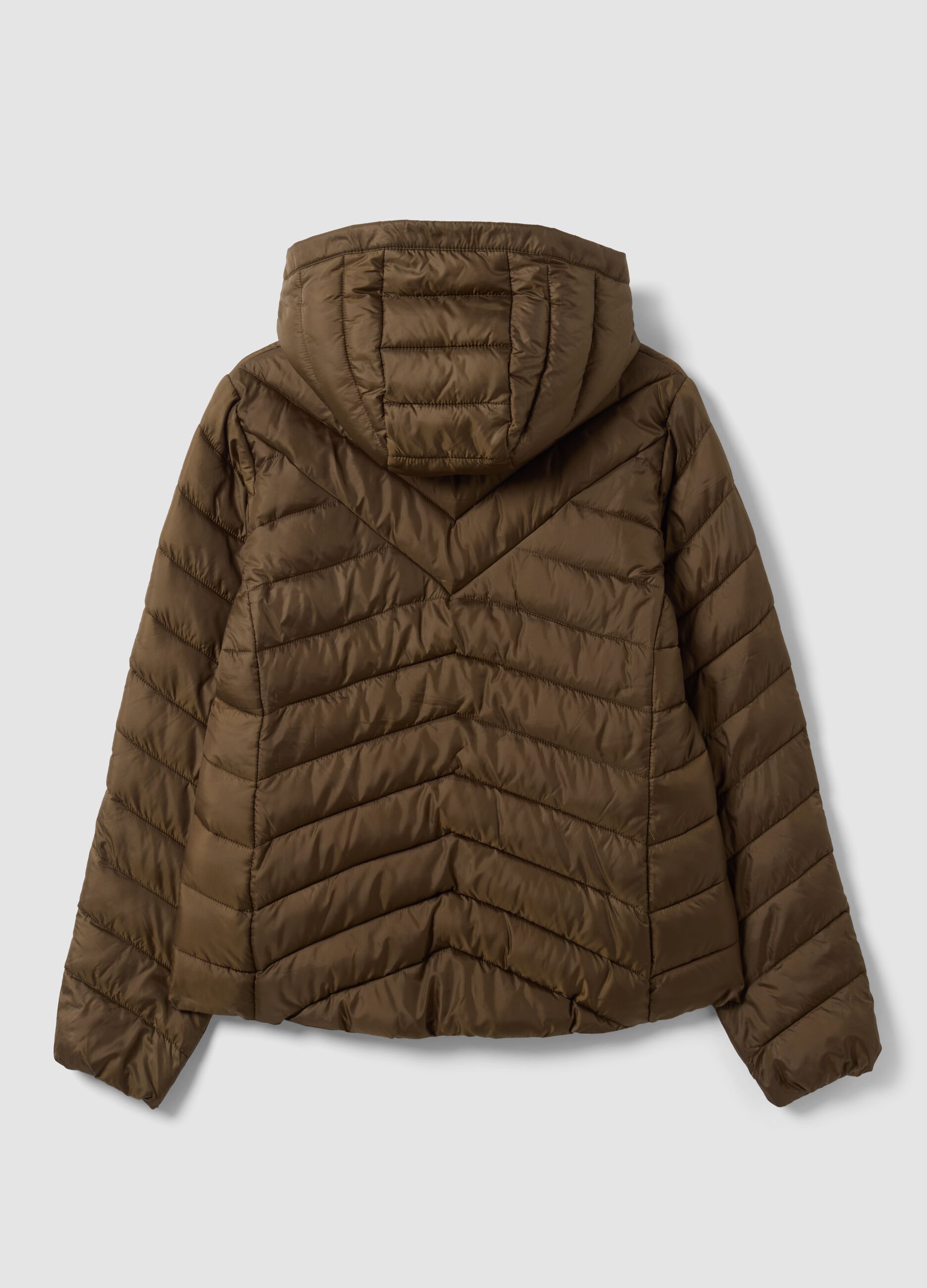 Green Ultralight quilted hooded jacket with zip