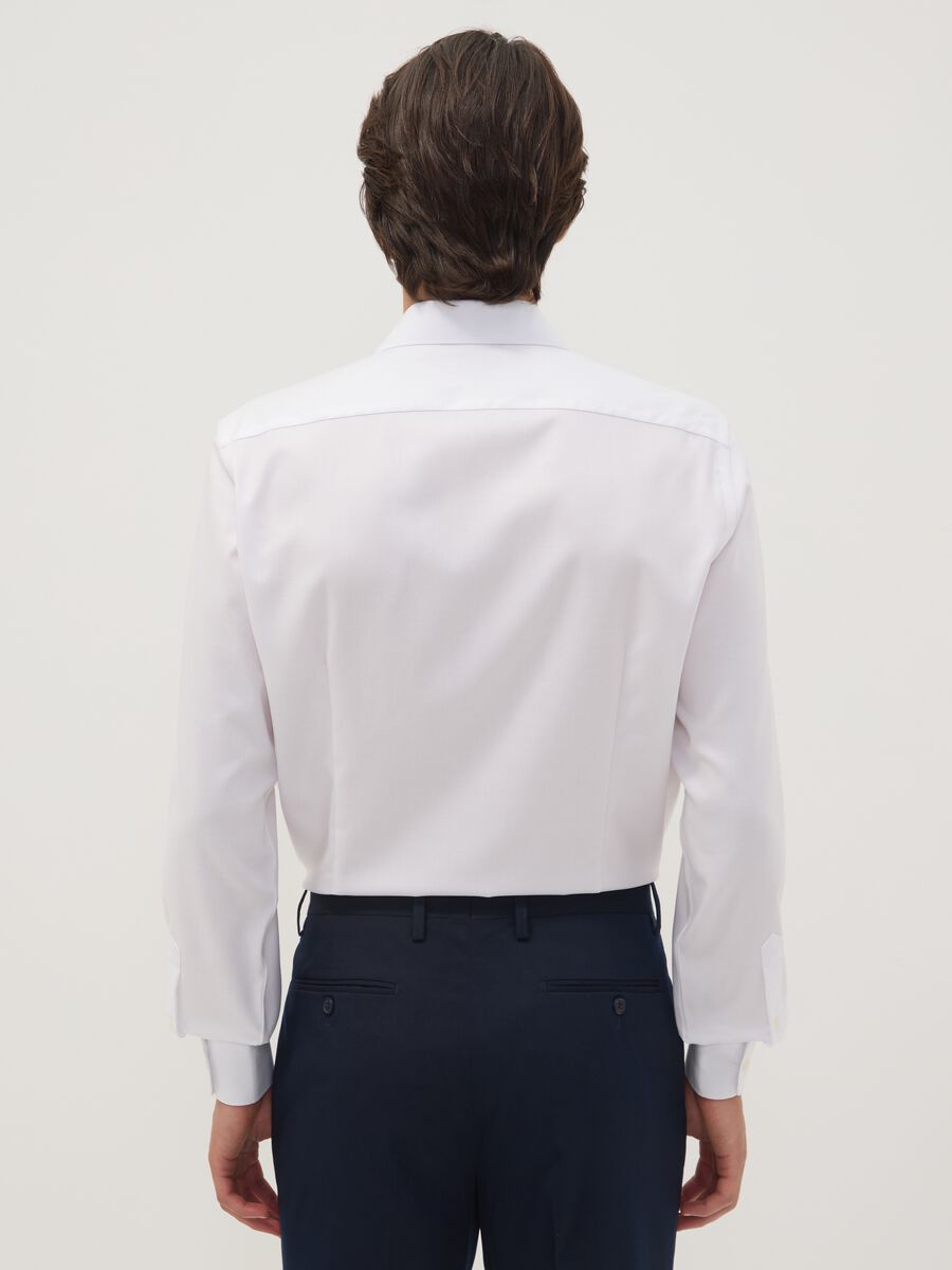 White slim-fit pure cotton twill shirt with French collar, non-iron_2