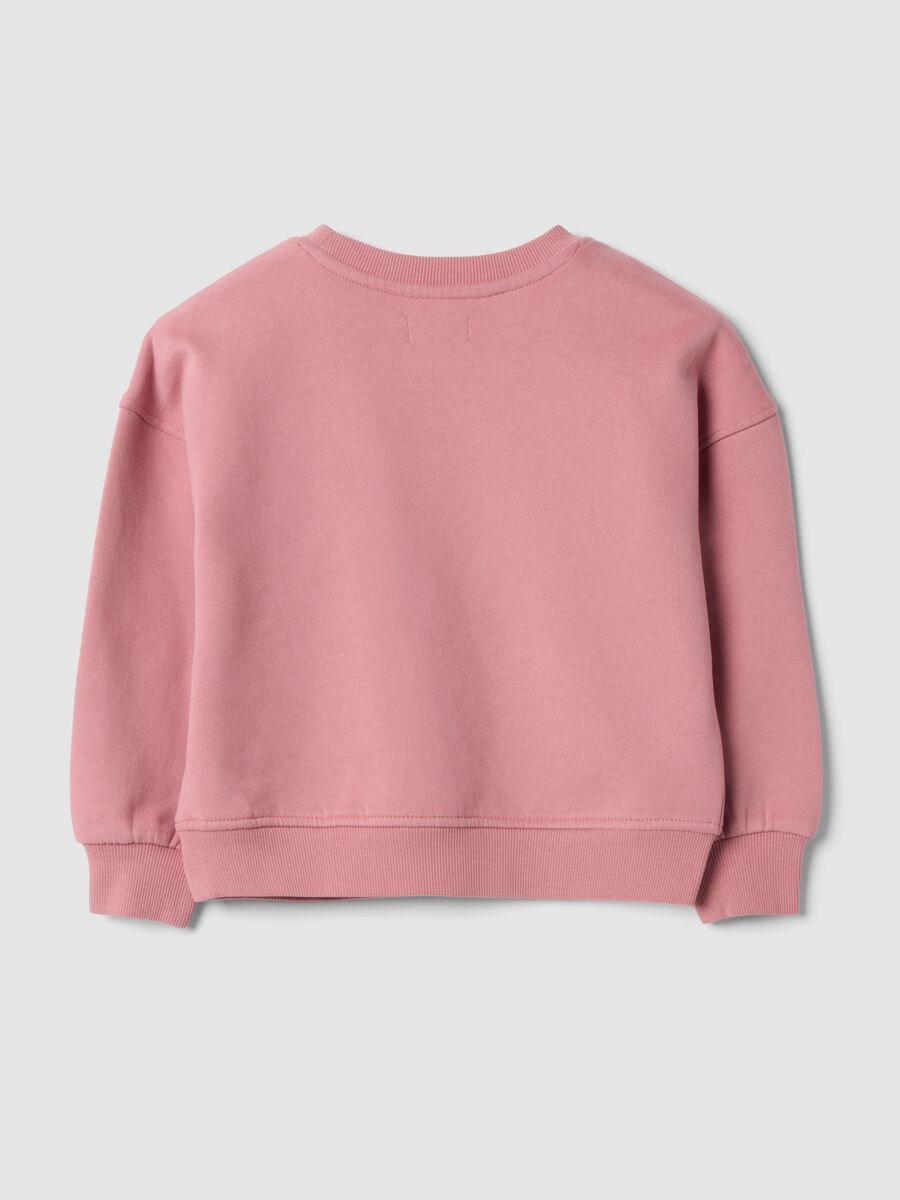 Pink pure cotton sweatshirt with crew neck and puppy print_1