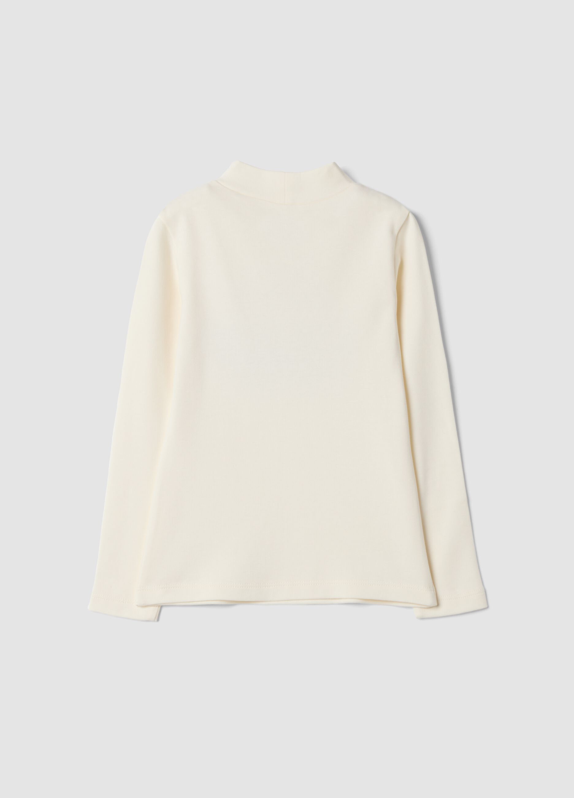 White organic cotton T-shirt with high neck
