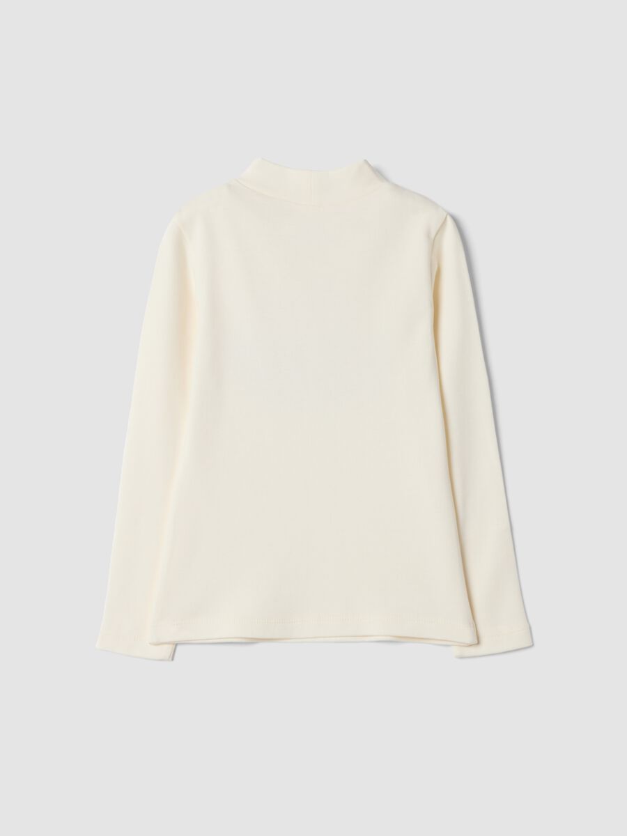 White organic cotton T-shirt with mock neck and animal print_1