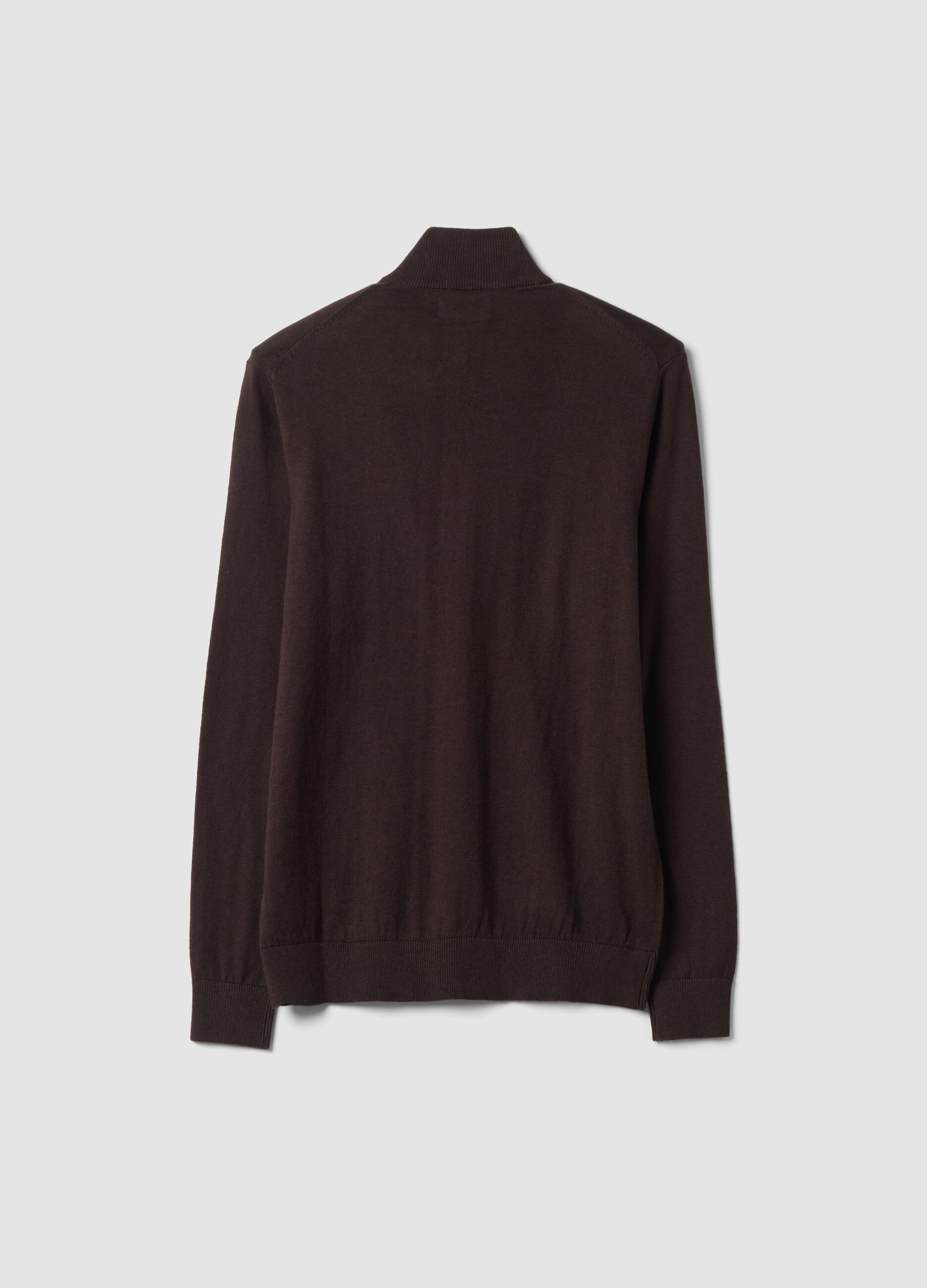Brown cotton and cashmere blend jumper with collar