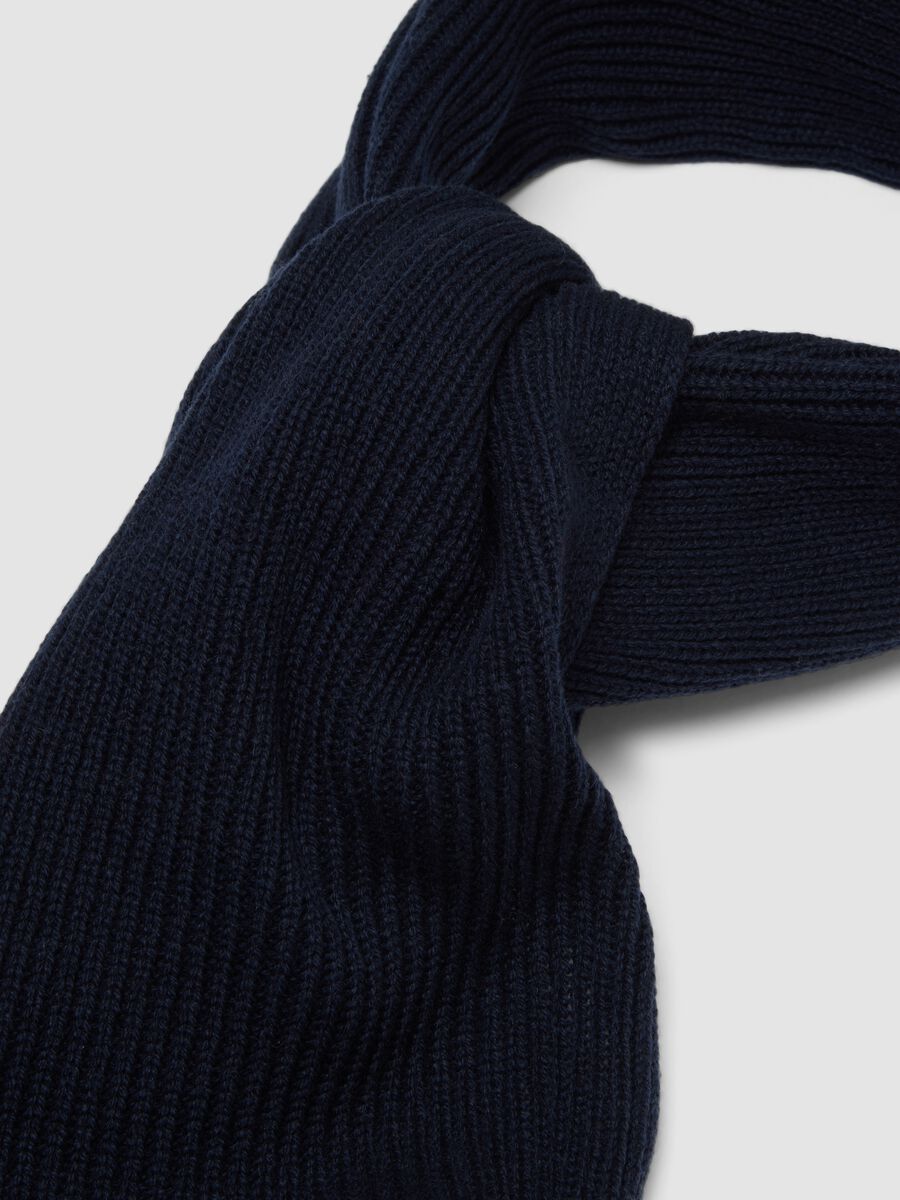 Blue ribbed pure cashmere scarf_1