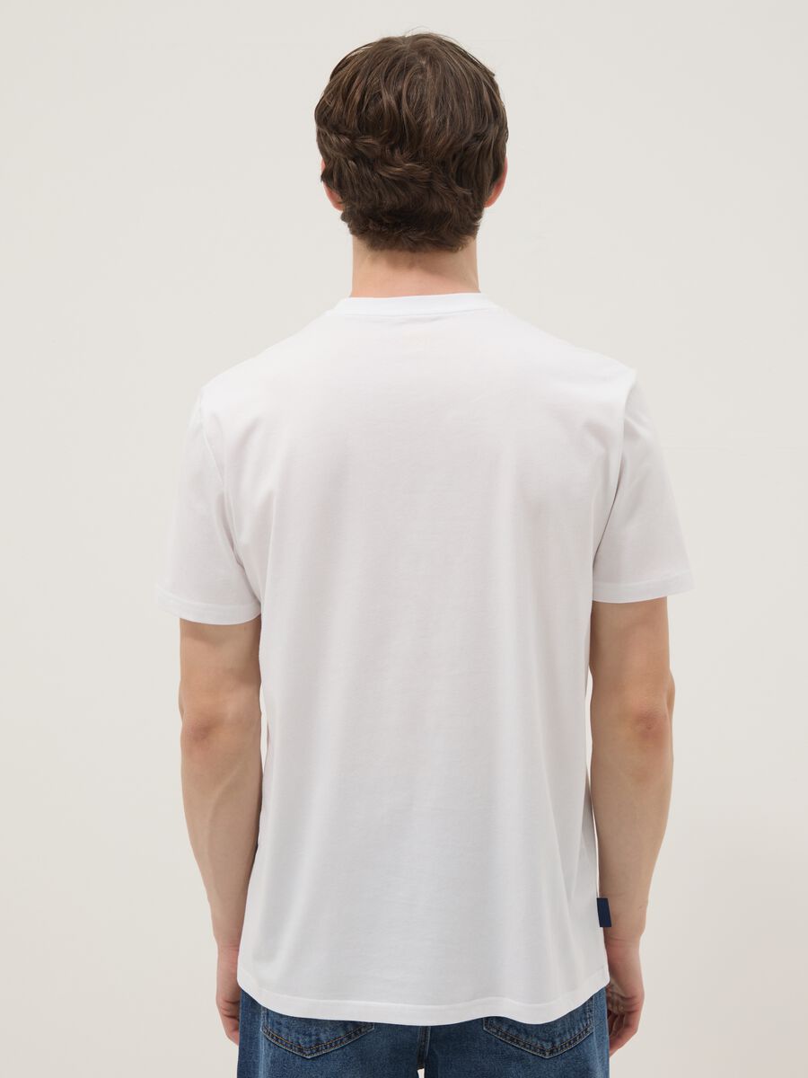 White pure cotton T-shirt with applied print, regular fit_3