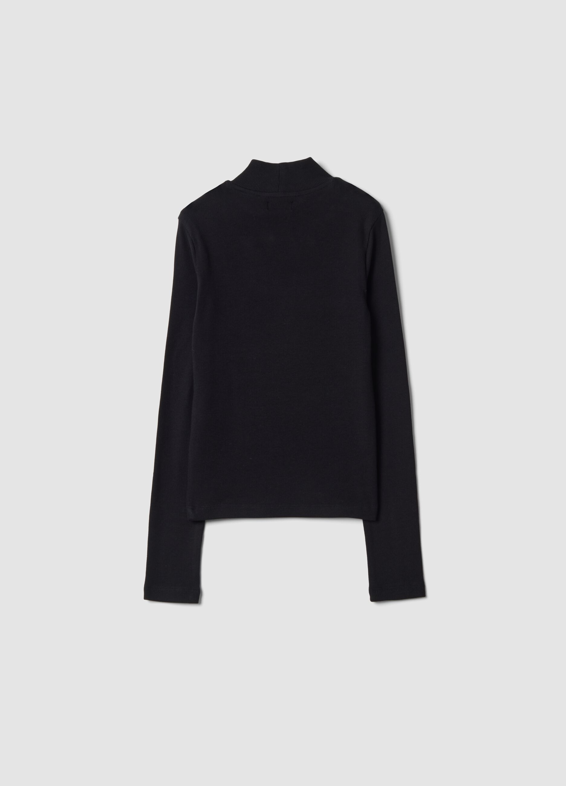 Black slim-fit ribbed stretch organic cotton T-shirt