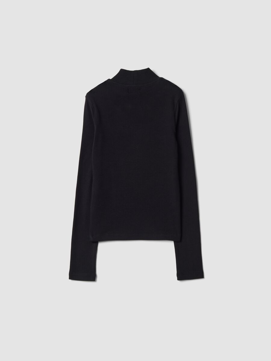 Black slim-fit ribbed stretch organic cotton T-shirt_1