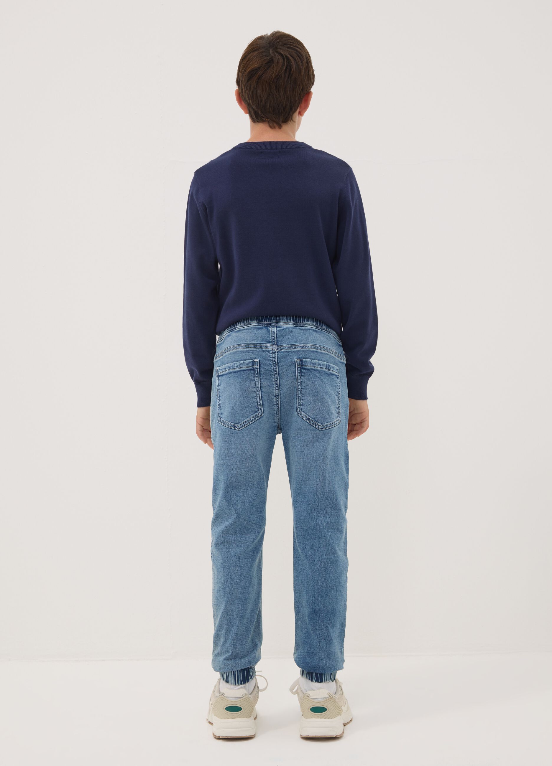 Blue stretch-cotton jogger jeans with drawstring for boys