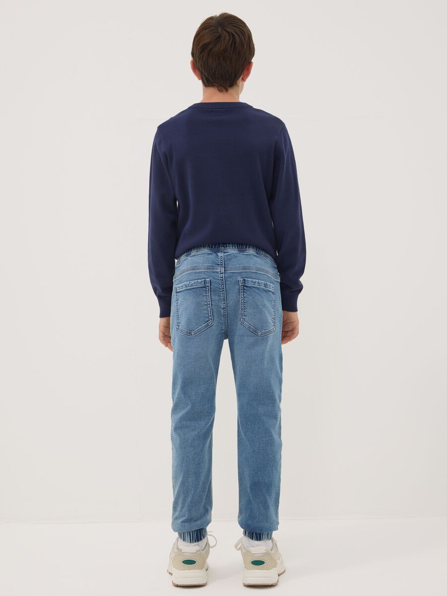 Blue stretch-cotton jogger jeans with drawstring for boys_1