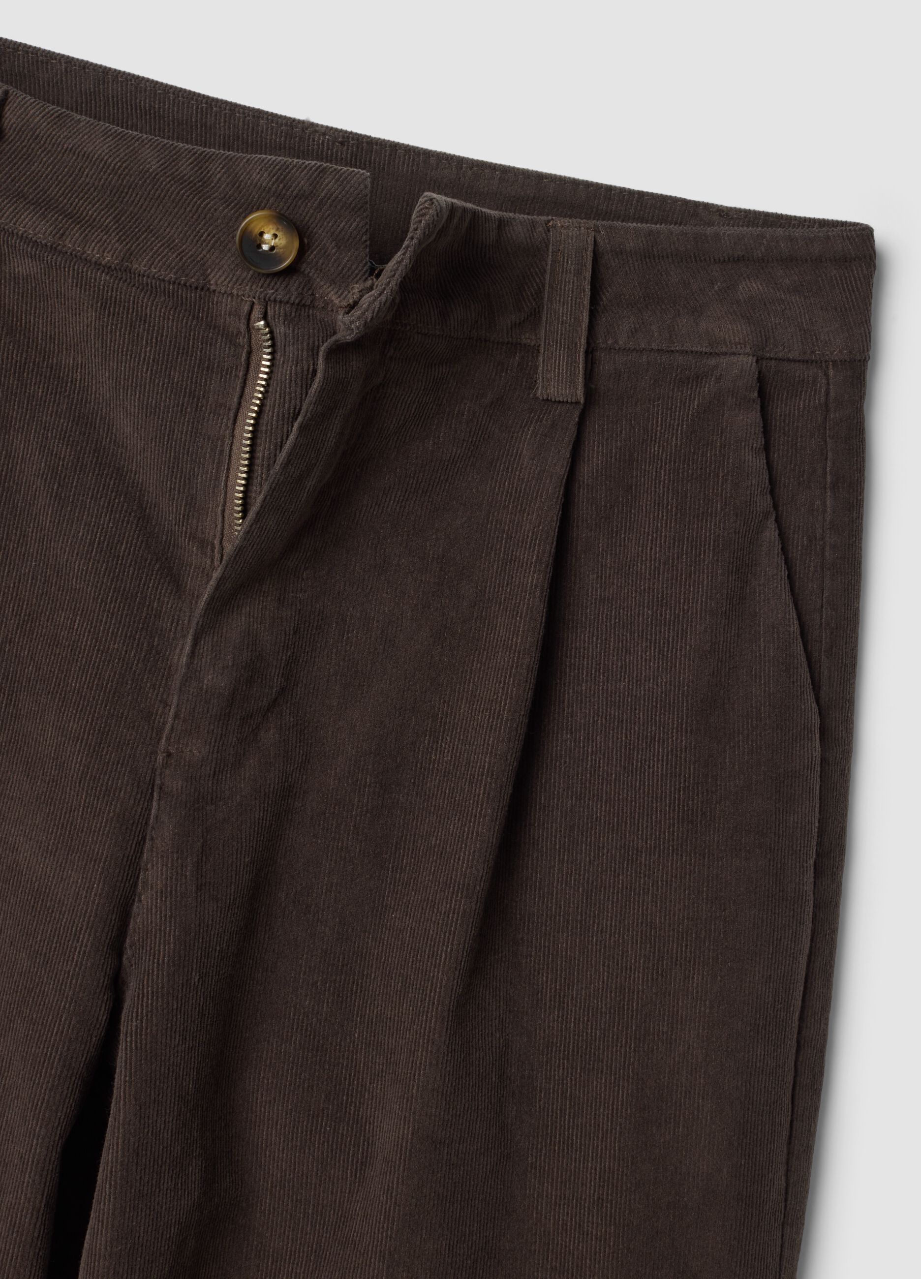 Brown ribbed regular-fit stretch cotton trousers