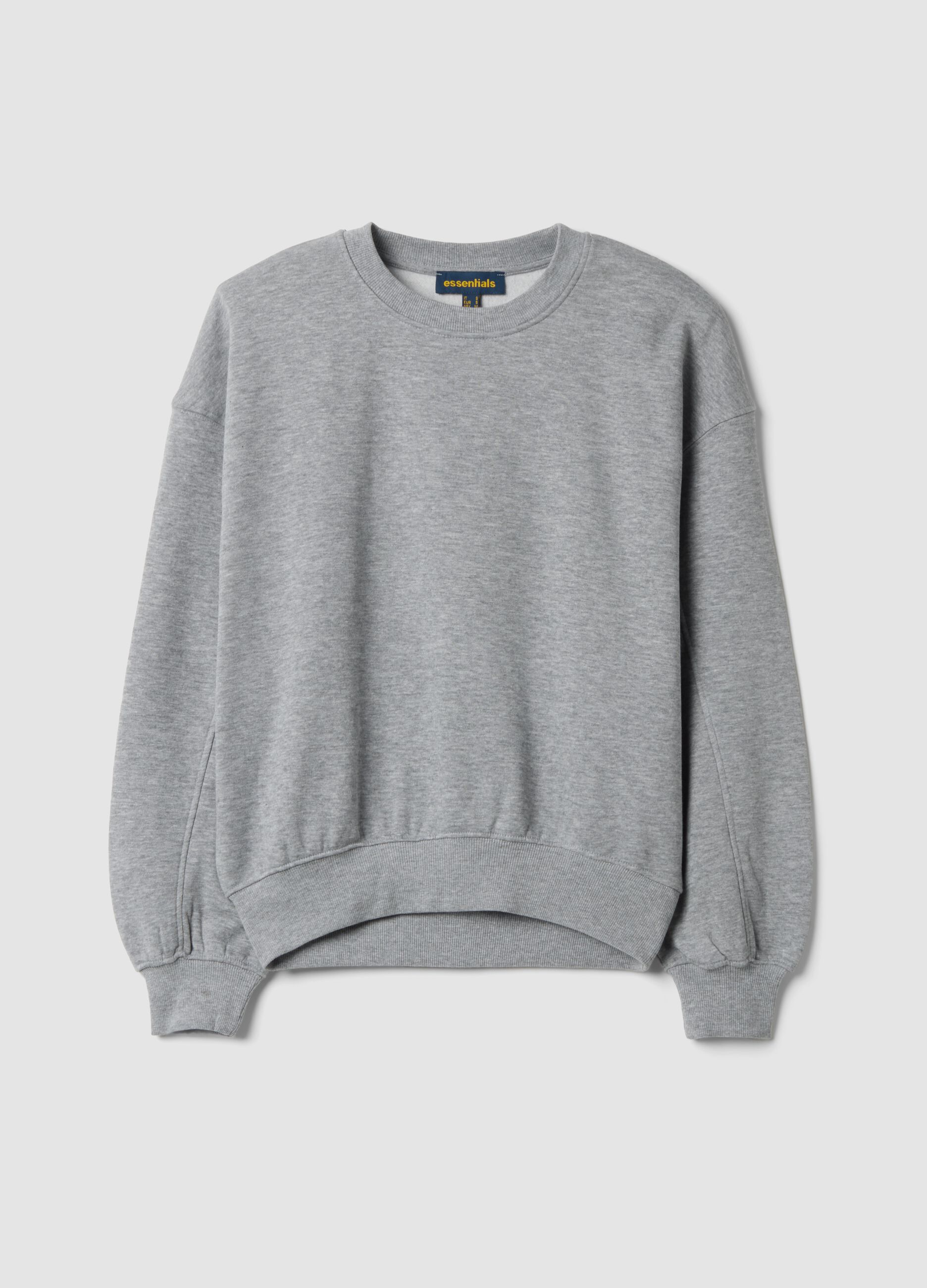 Grey crew-neck sweatshirt in cotton-viscose blend fleece, regular fit