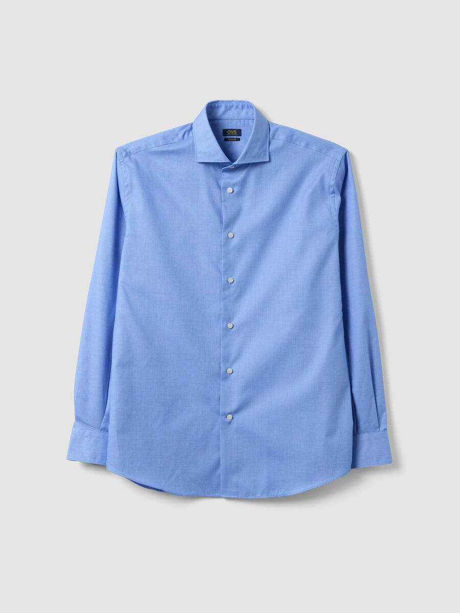 Light blue pure cotton shirt with French collar, easy-iron, regular fit_0