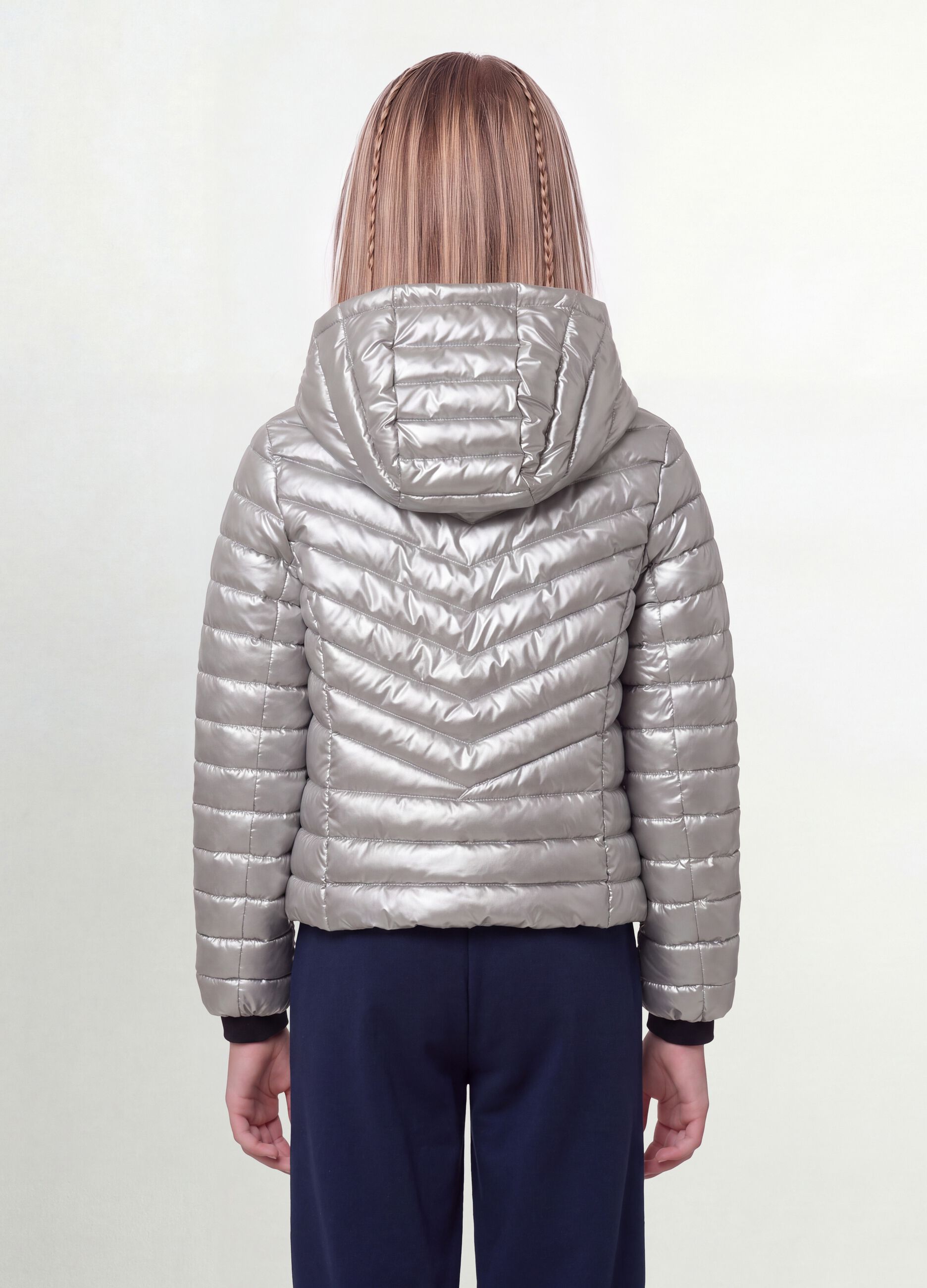 Grey Ultralight Padded Hooded Zip Jacket for Girls