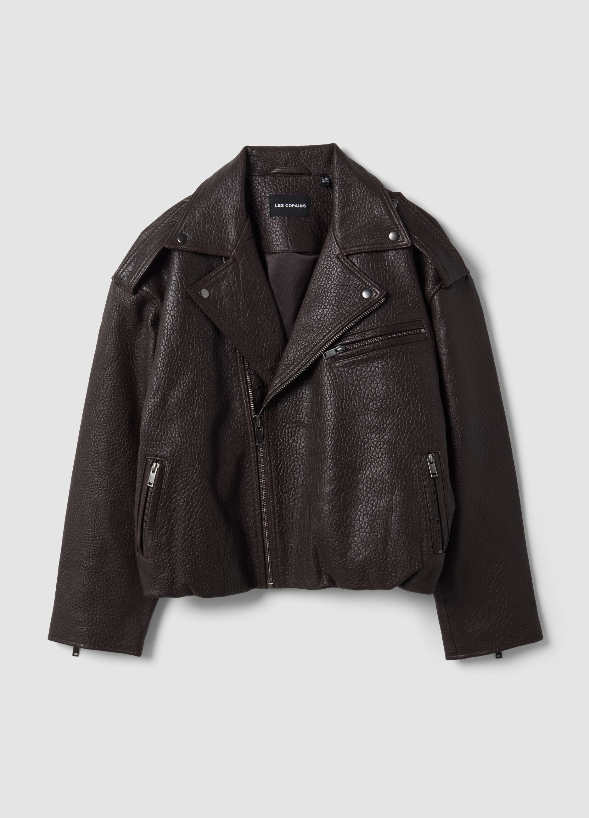 Giacca biker marrone in vera pelle over fit