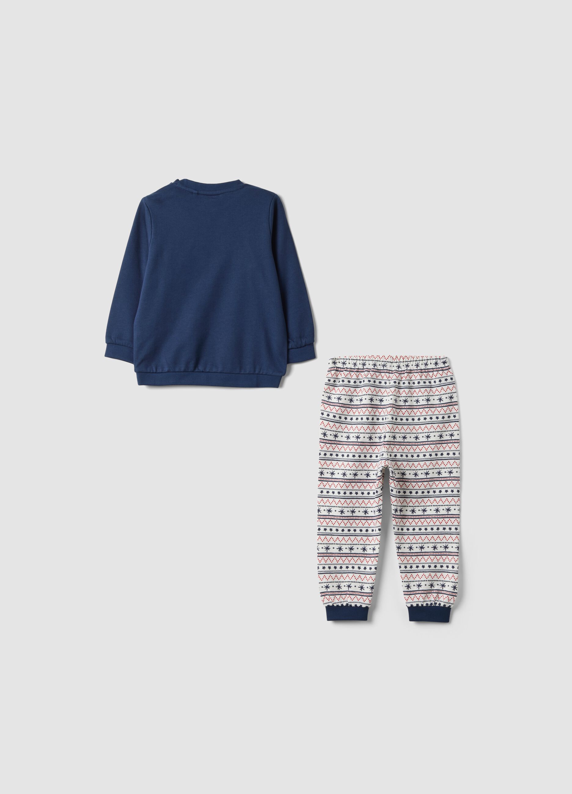 Navy blue pure cotton crew-neck pyjamas