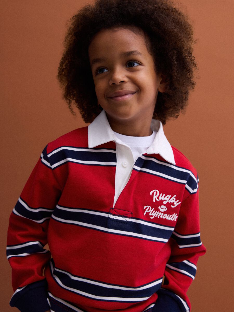 Boys&rsquo; red striped pure cotton rugby polo, regular fit_1