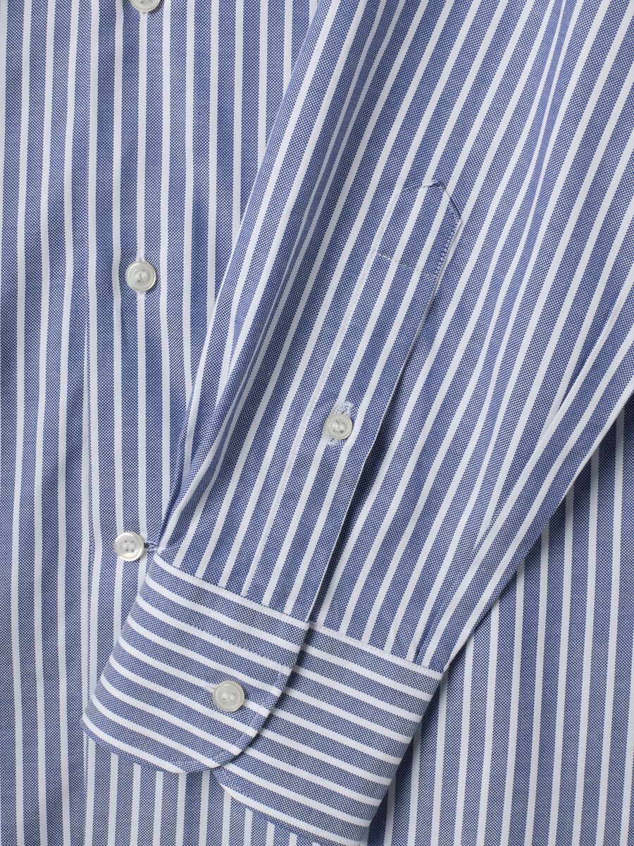 White pure cotton striped Oxford shirt, slim fit_5