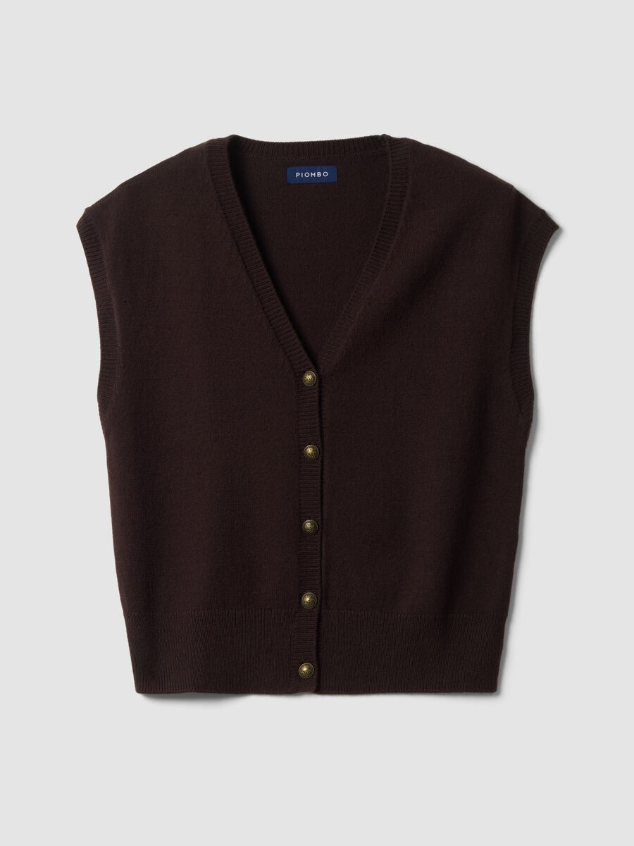 Gilet marrone con scollo profondo a V e bottoni over fit_0
