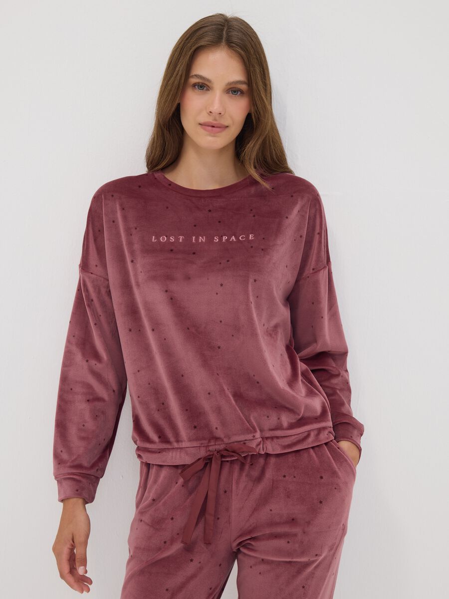 Pink stretch pyjama sweatshirt with star print_1