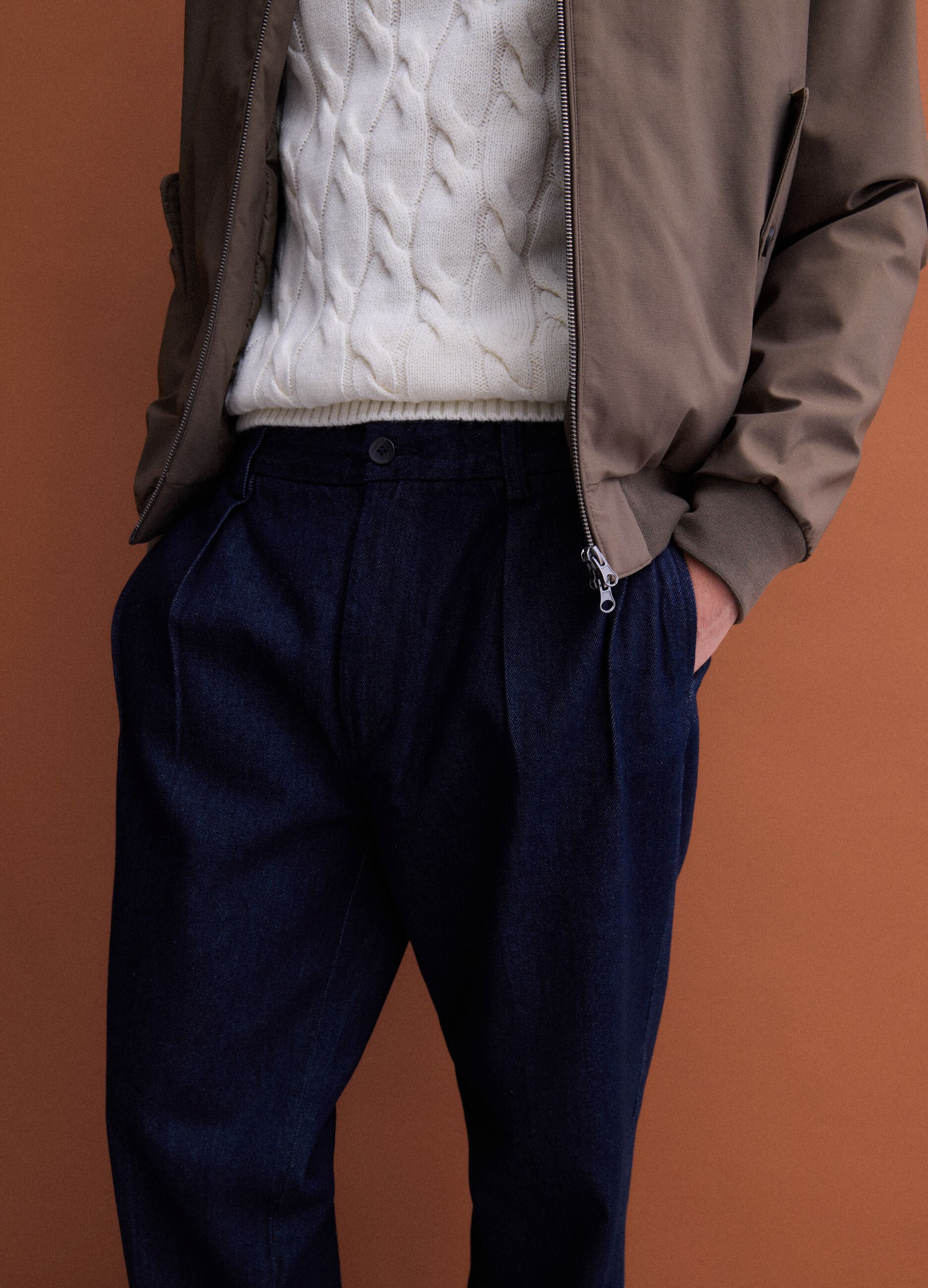 Jeans chino blu in puro cotone baggy fit