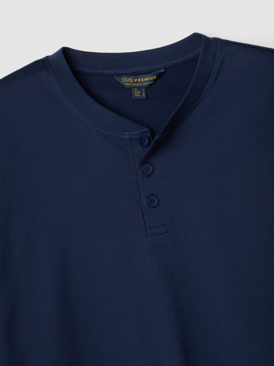 Blue pure organic cotton pyjamas with Henley neckline, regular fit_5