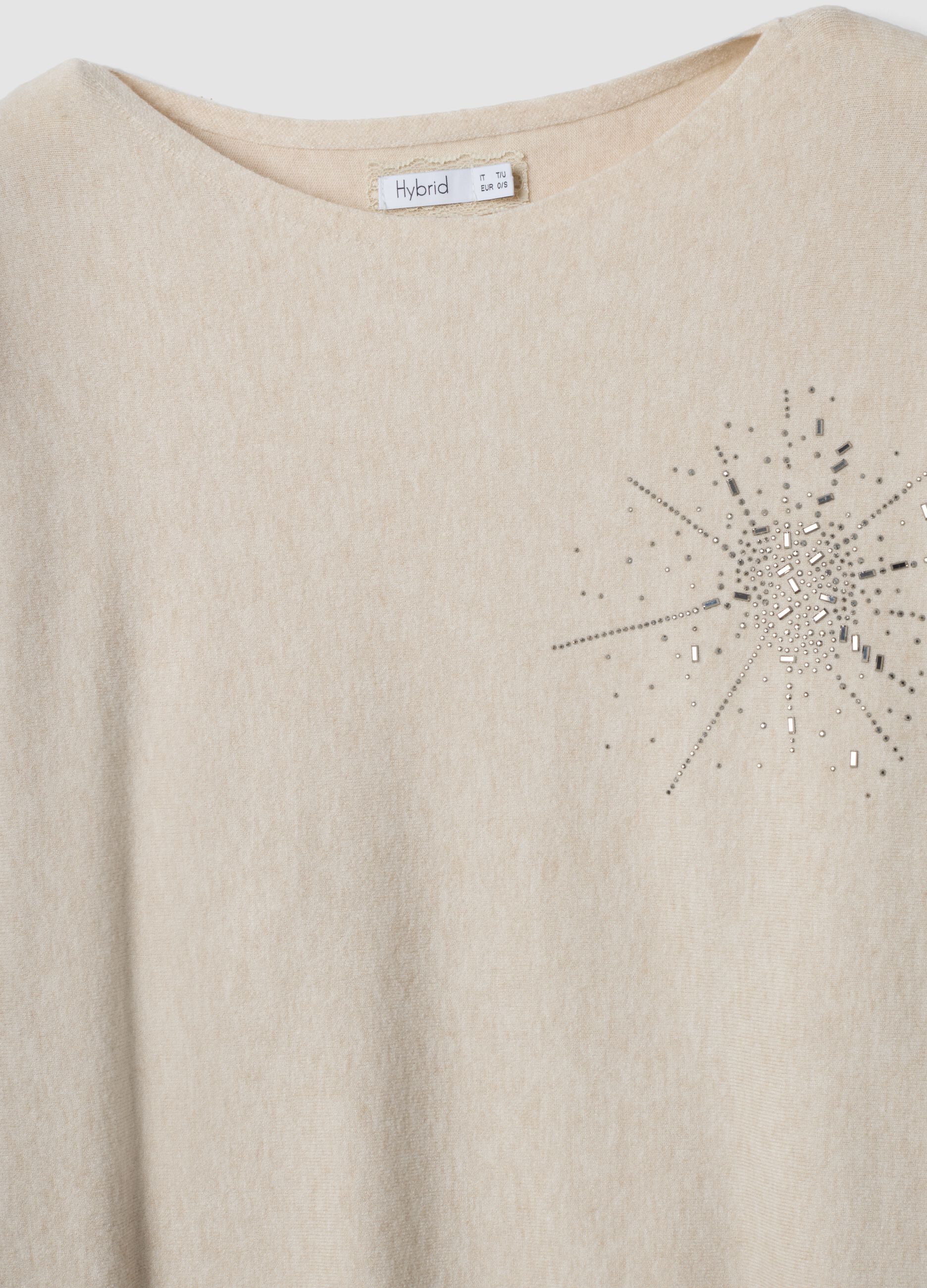 Beige viscose-blend jumper with rhinestones, regular fit