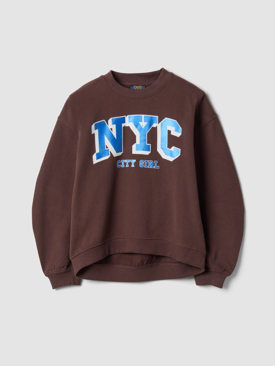 Brown pure cotton sweatshirt with NYC print_0