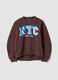 Brown pure cotton sweatshirt with NYC print_0