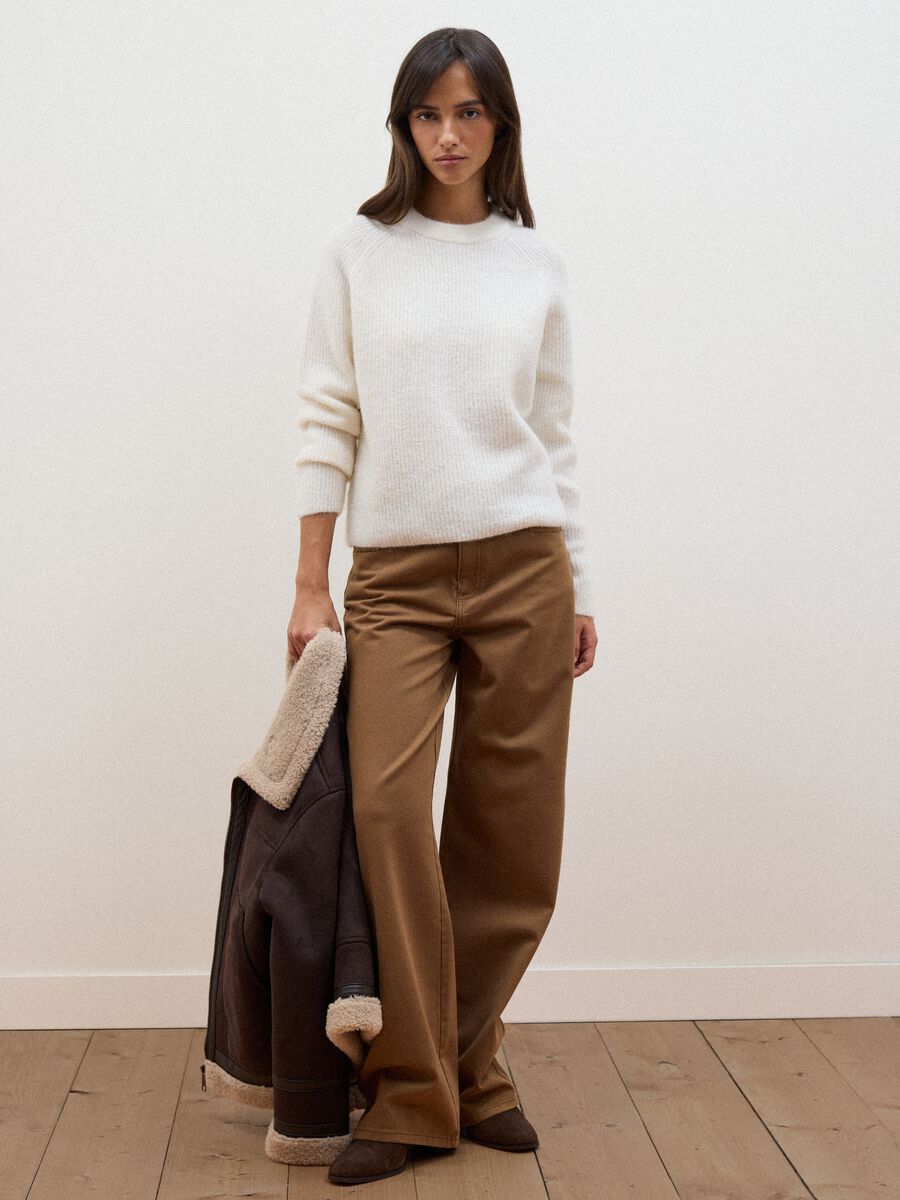Brown wide-leg jeans in pure cotton_0