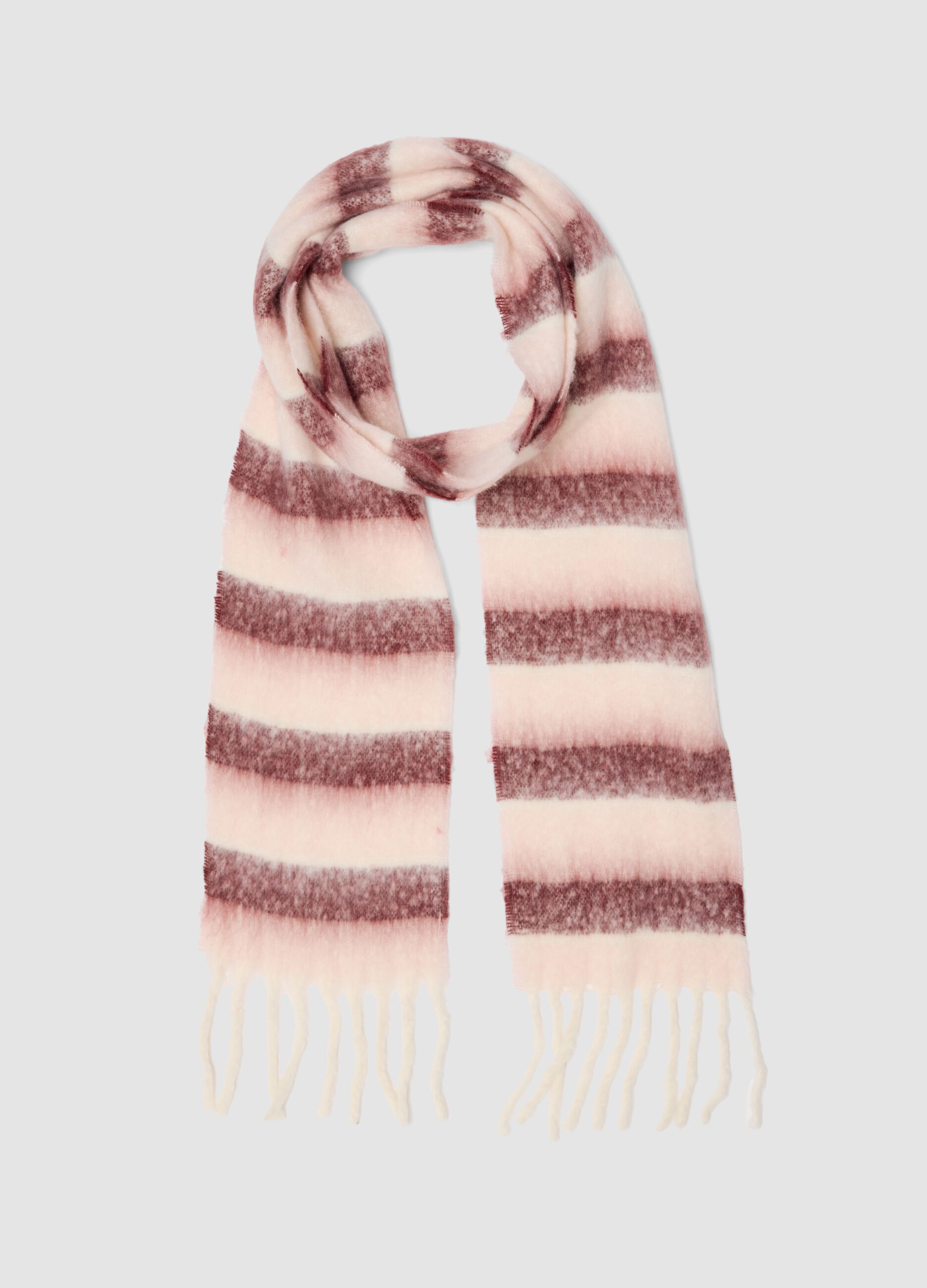 Pink striped scarf with fringes