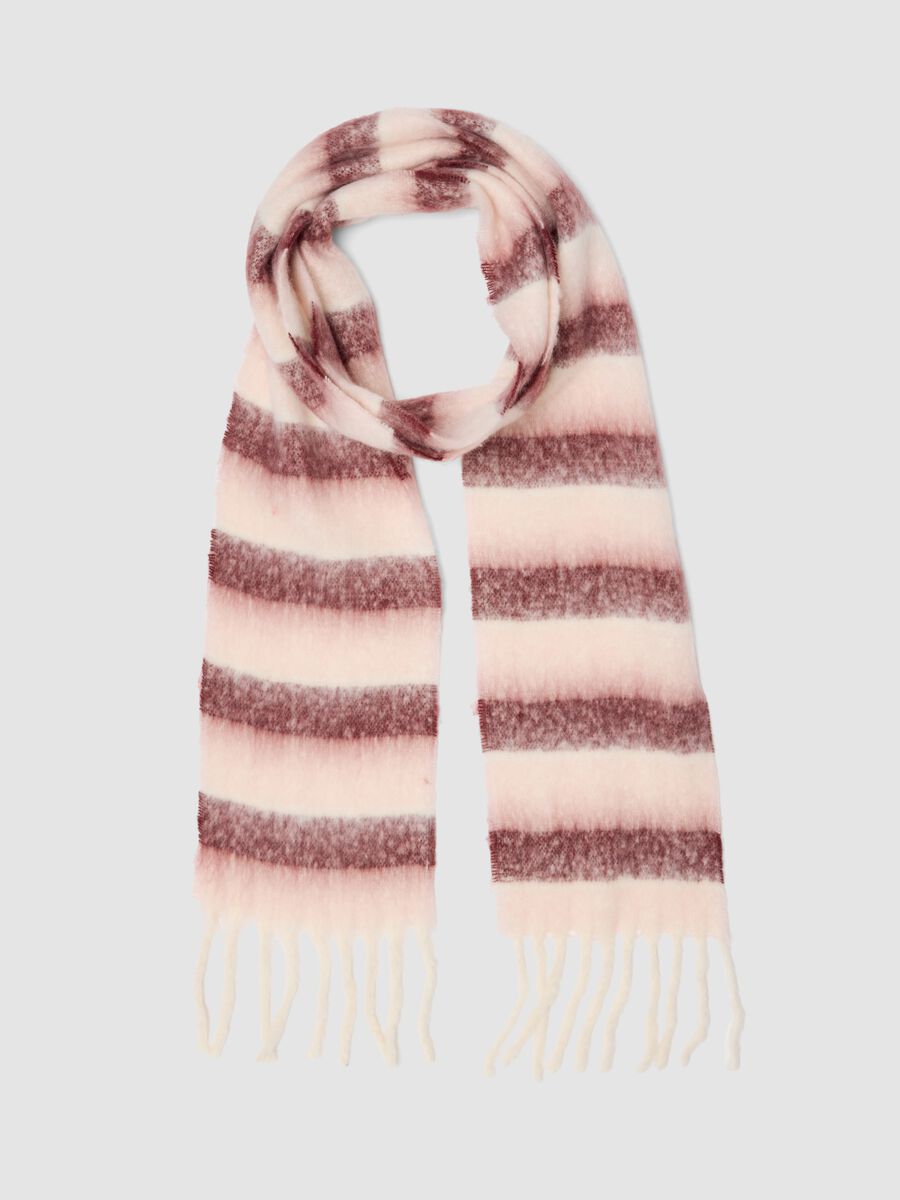 Pink striped scarf with fringes_0