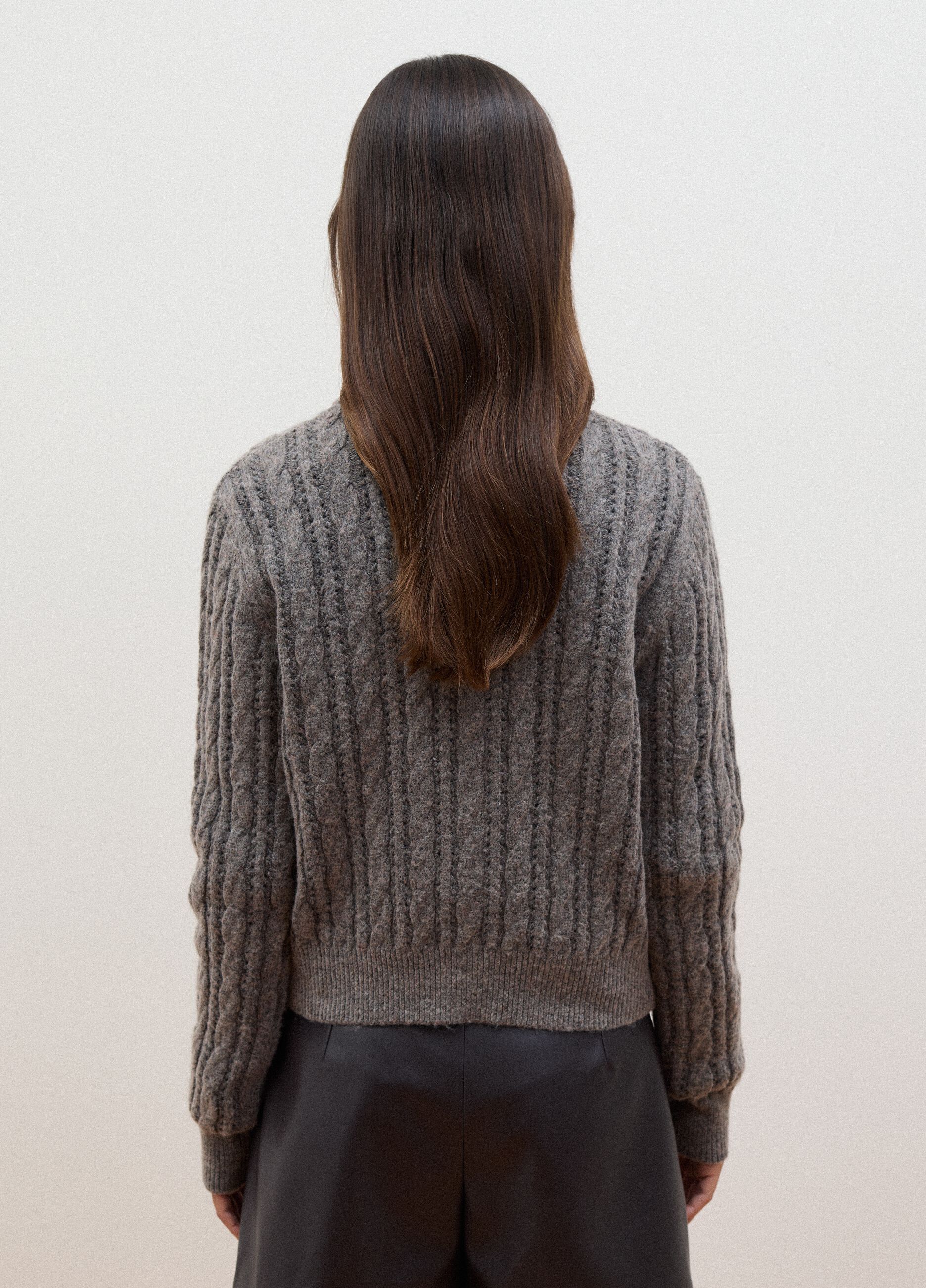 Grey cable-knit wool-blend cardigan