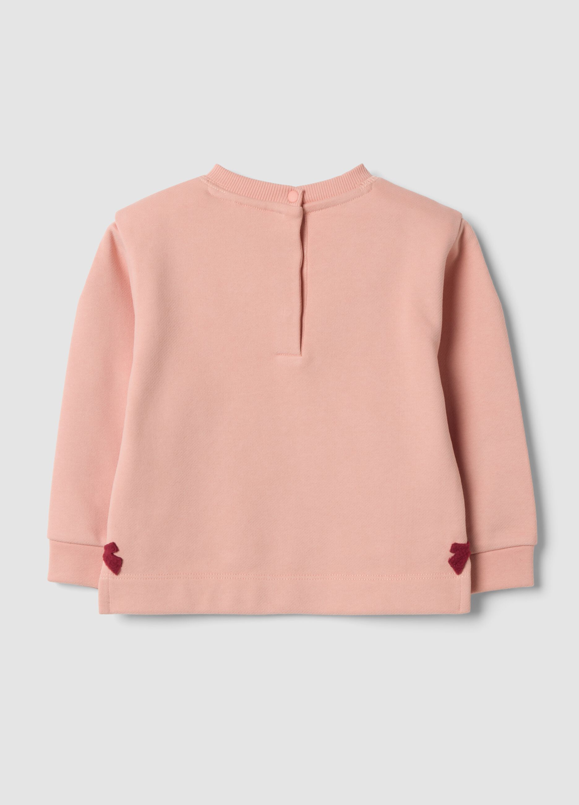 Felpa rosa chiaro in puro cotone con fiocchi e girocollo