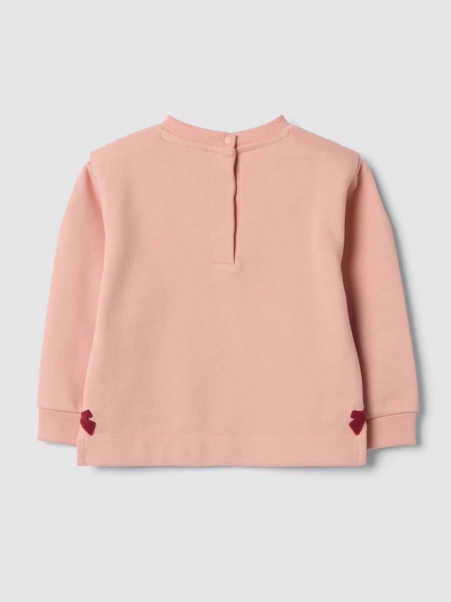 Light pink pure cotton sweatshirt with bows and crew neck_1