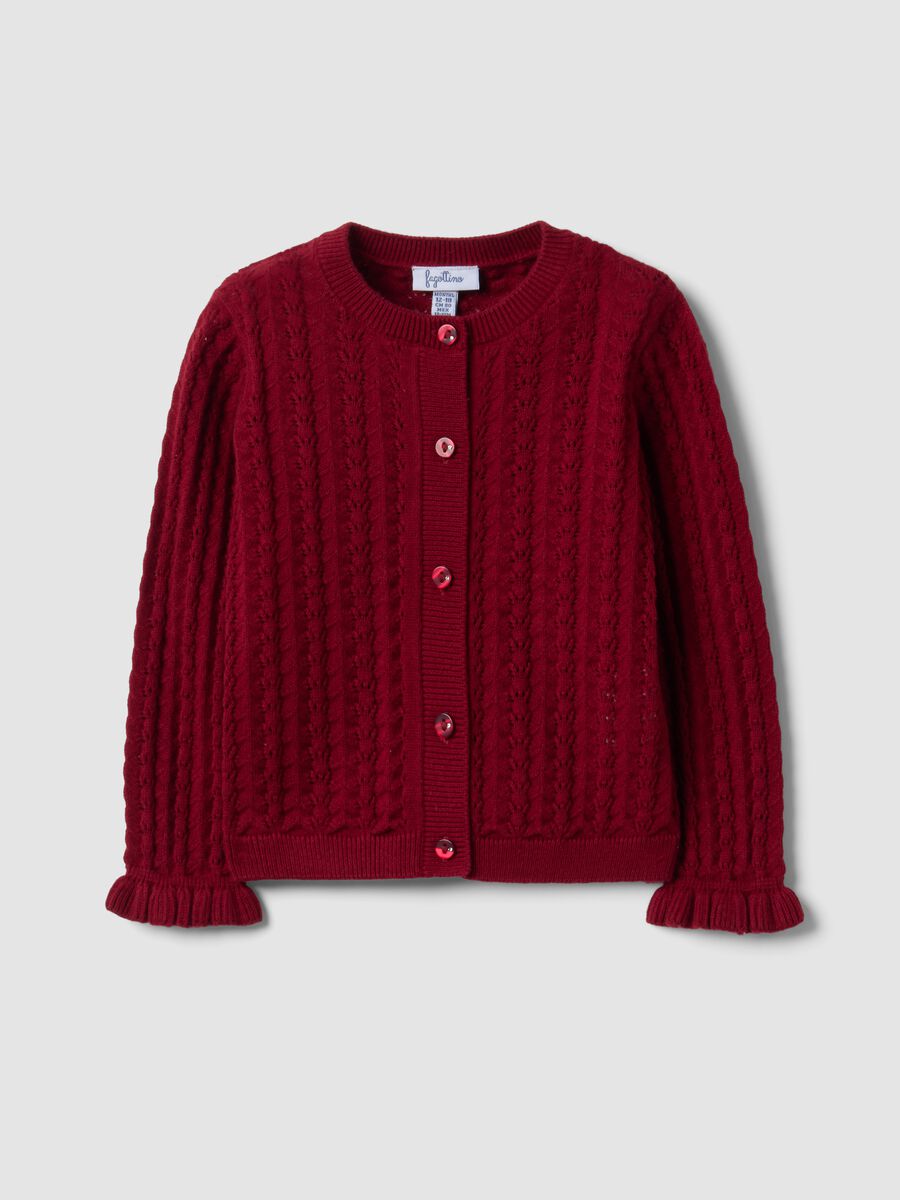 Red pure cotton openwork knit cardigan for baby girl_0