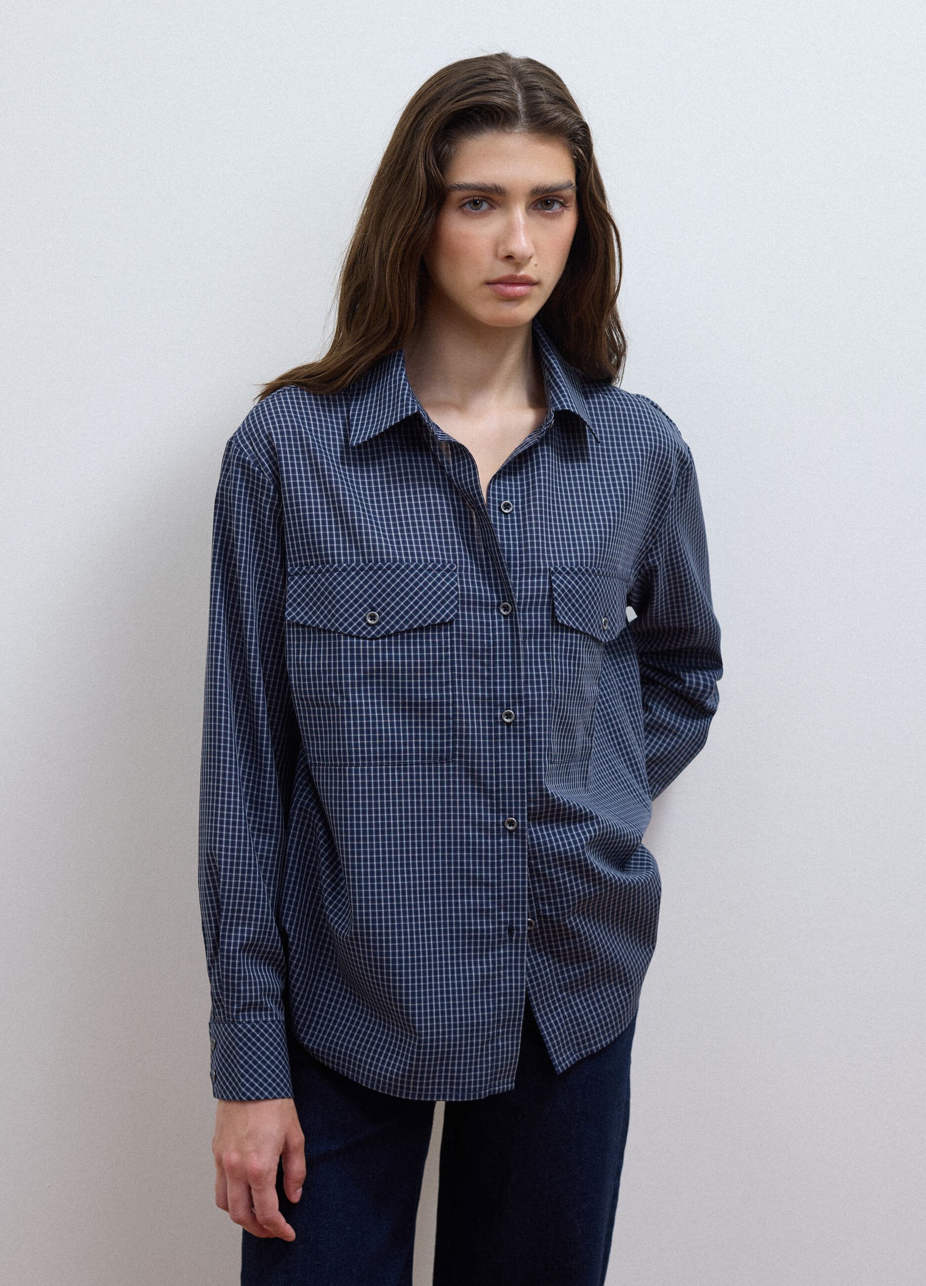 Blue checked regular-fit cotton and lyocell blend shirt