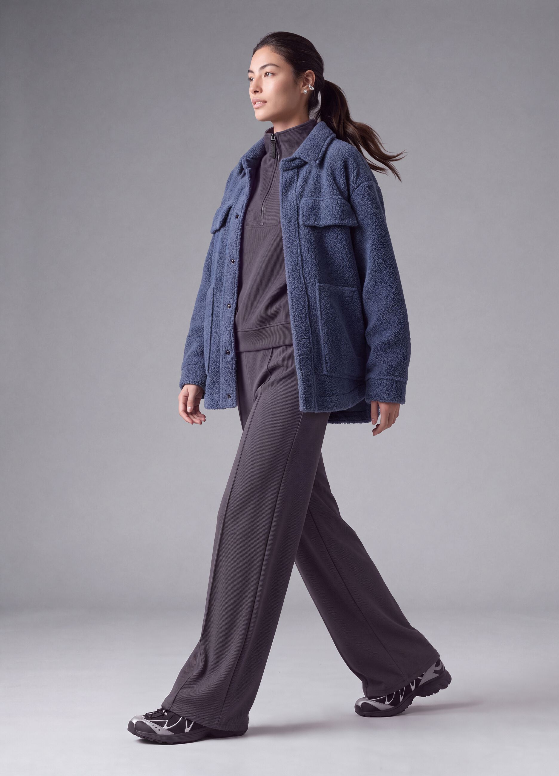 Blue sherpa shacket with buttons, relaxed fit &ndash; ALTAVIA STUDIO