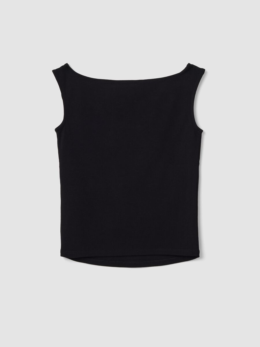 Black stretch cotton top with metal eyelets, regular fit_5