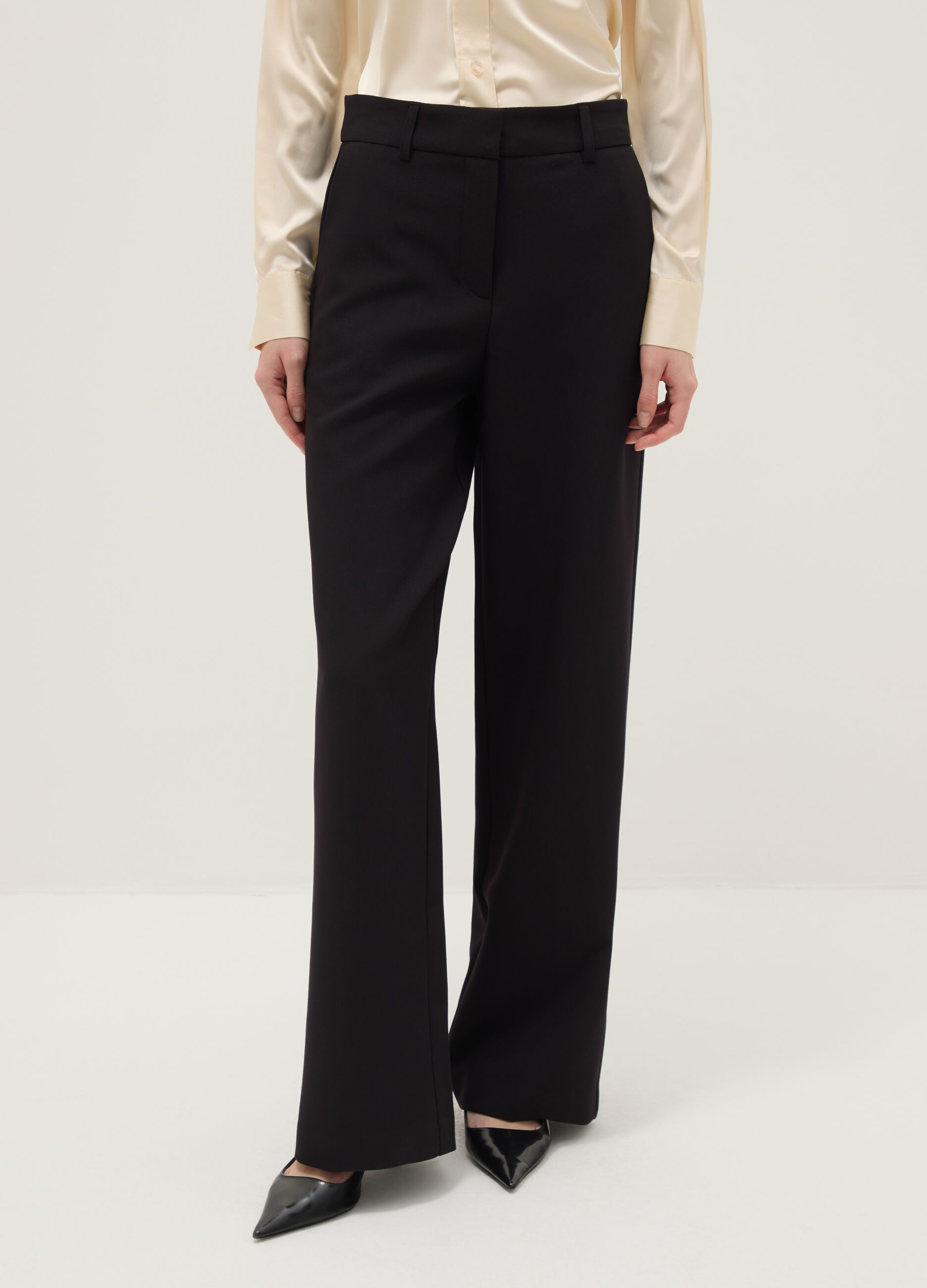 Black Straight Stretch Trousers