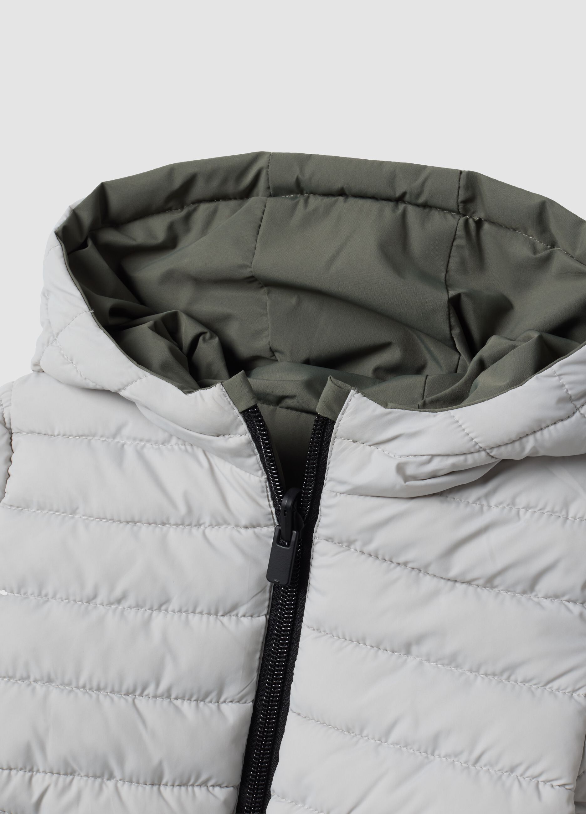 Grey reversible ultralight hooded zip jacket for boys