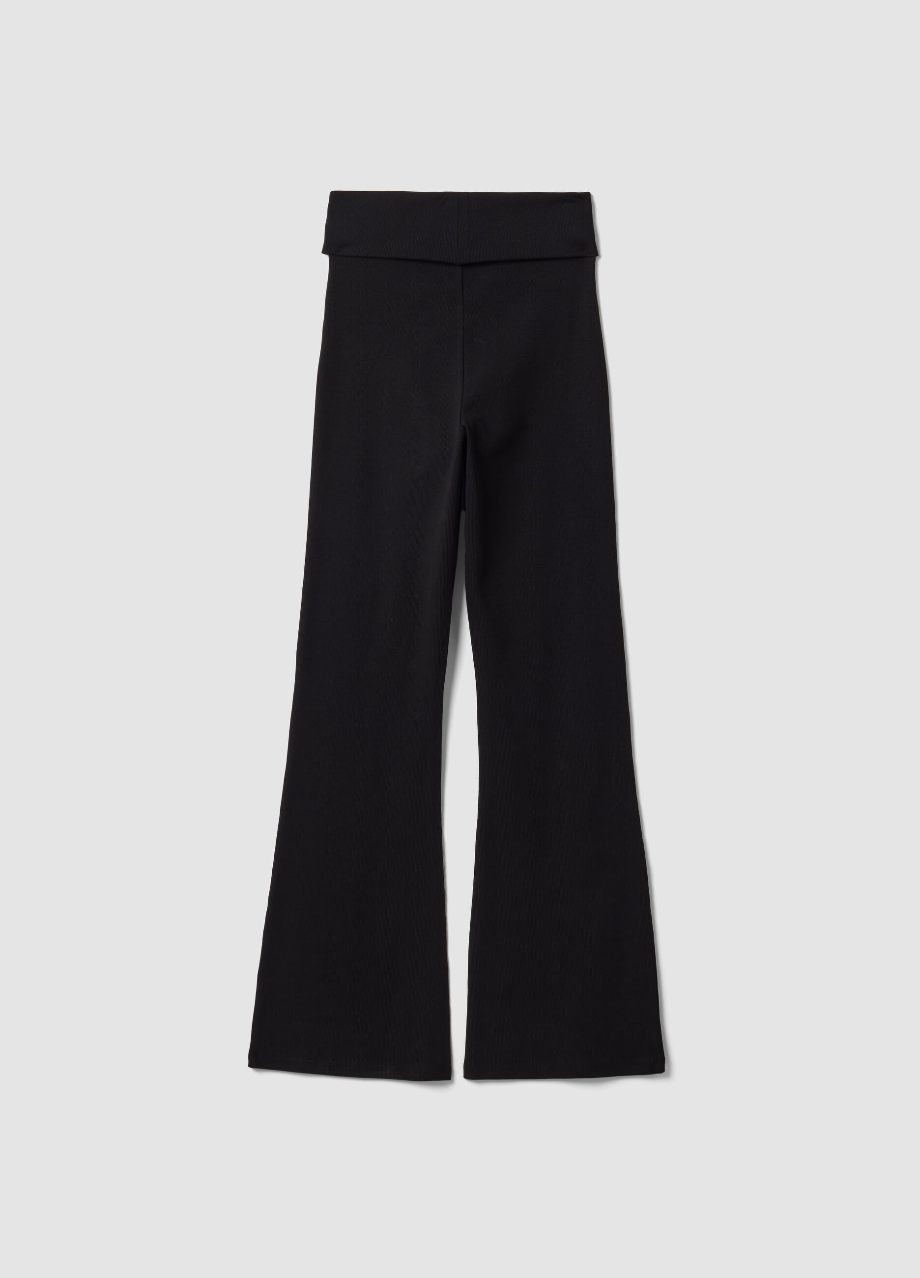 Black flared ribbed pure cotton leggings
