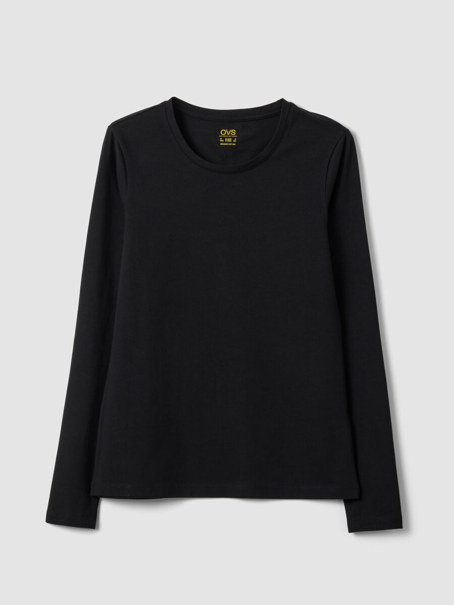Black stretch organic cotton crew-neck top_4