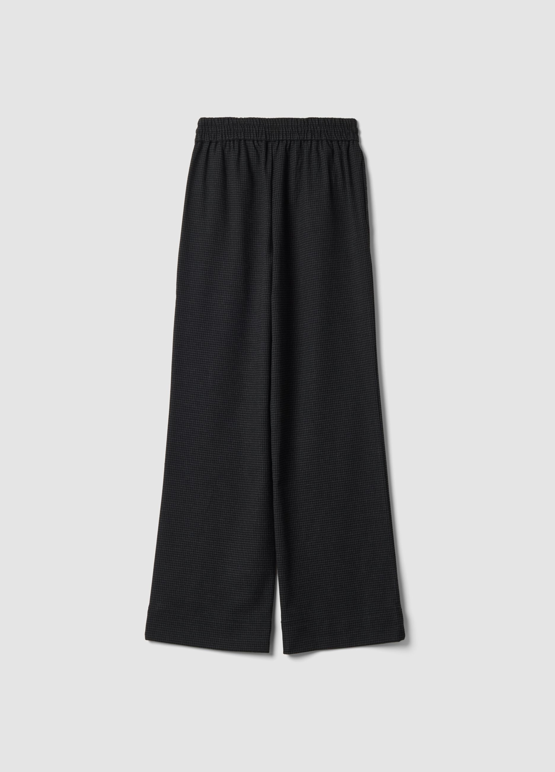 Black and grey stretch viscose-blend wide-leg joggers with pattern